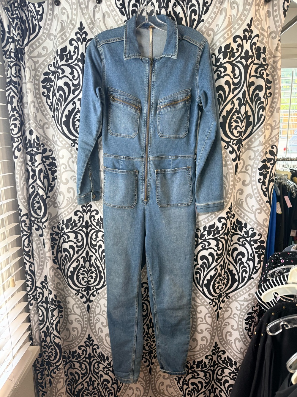 Free People light blue denim top with label detail